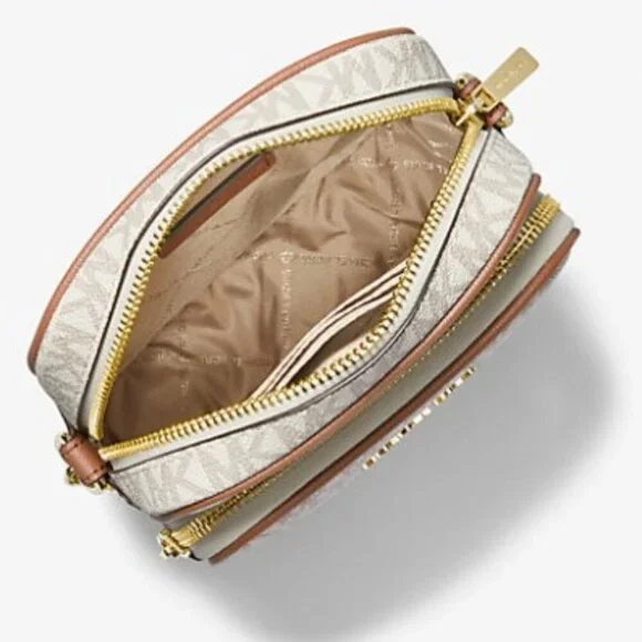 Michael Kors $398 Jet Set Travel Medium Signature Logo Crossbody Vanilla NWT - Picture 4 of 15